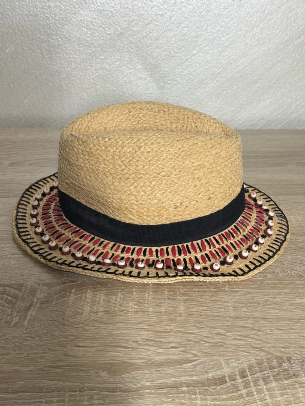Tory Burch natural straw panama fedora boho hat OS
